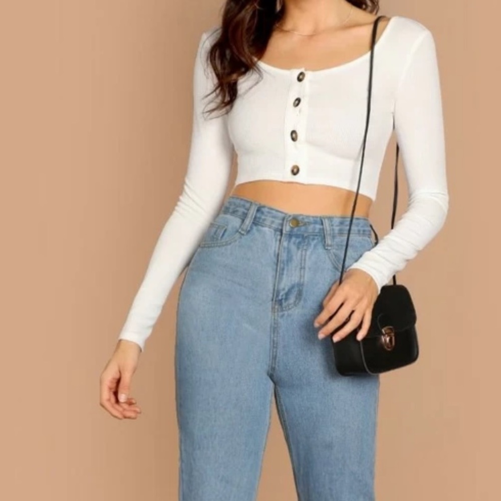 Button Front Form Fitting Crop Top - image 5